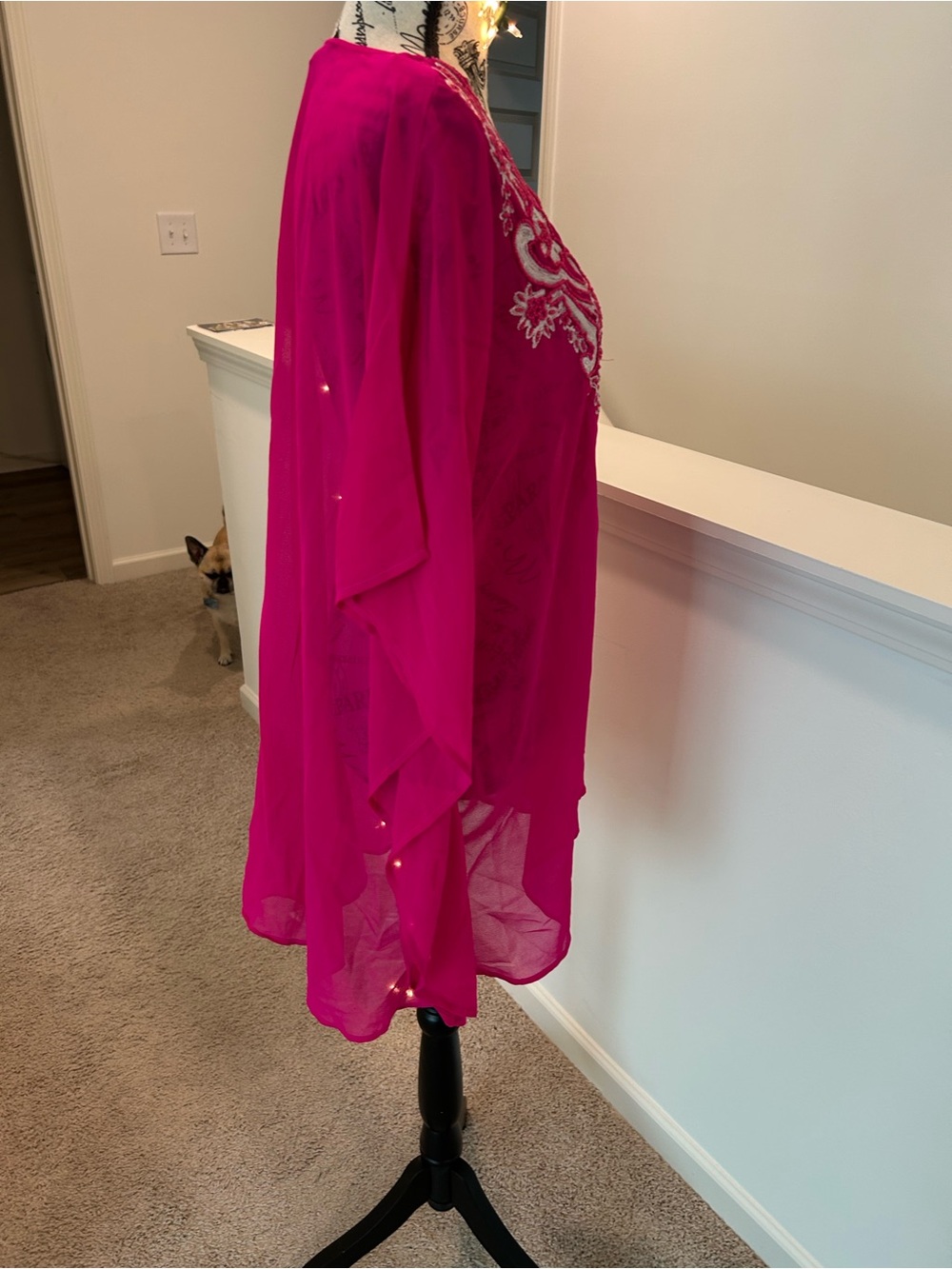 Spiaggia Dolce Hot Pink Embroidered V-Neck Sheer Tunic L/XL - Picture 6 of 10